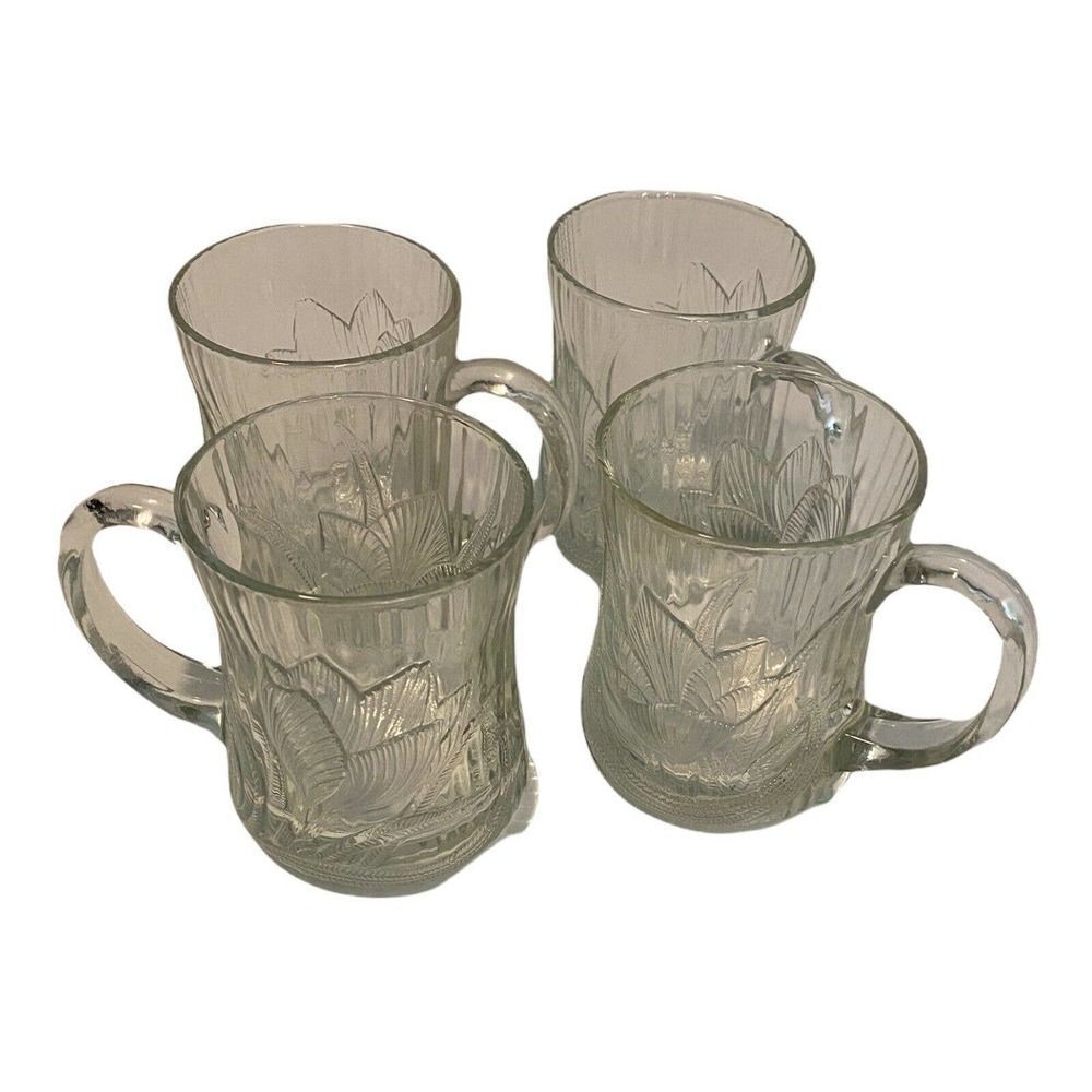 Arcoroc France Canterbury Crocus Coffee Mug Tea Cup Clear Vintage Set Of 4